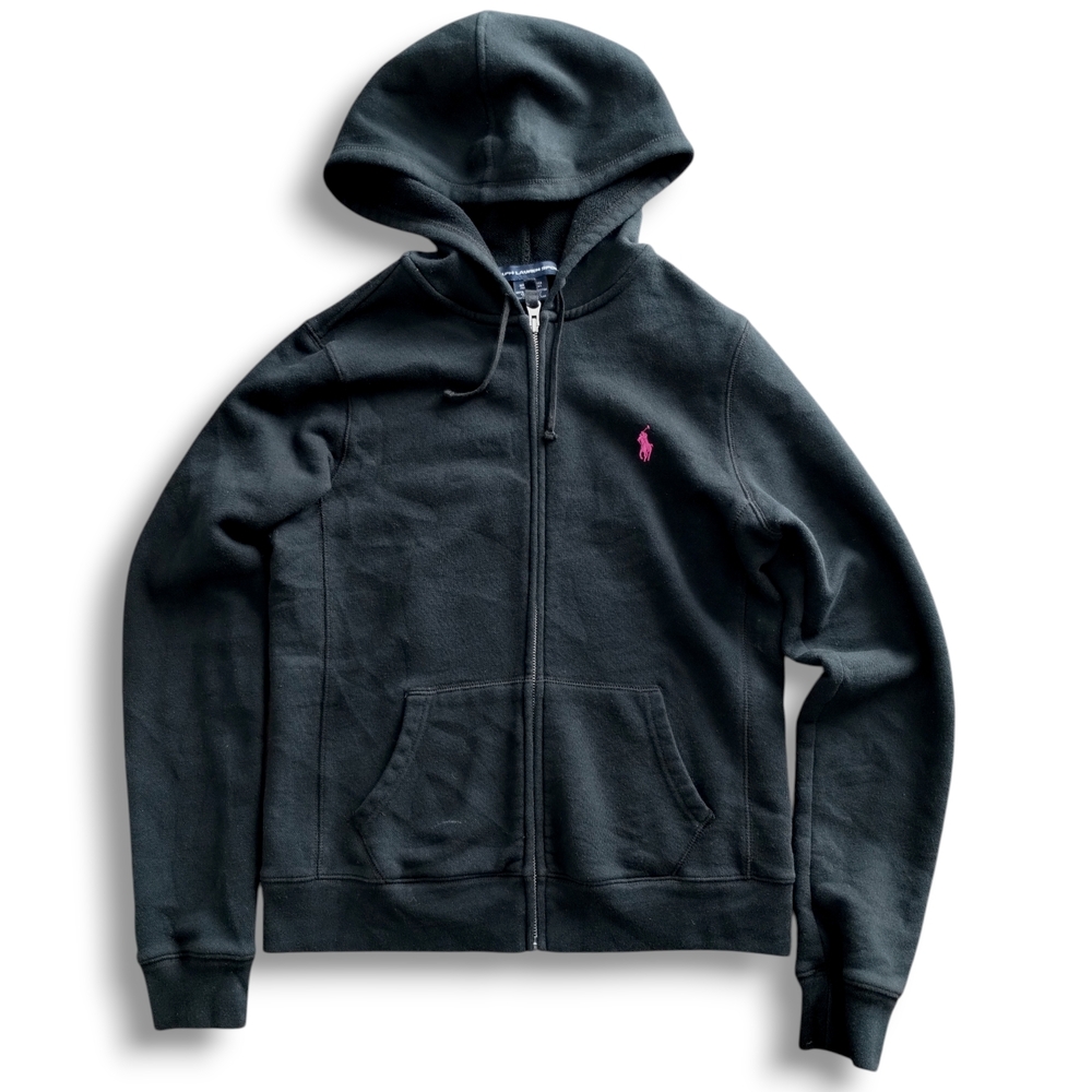 Ralph Lauren Sport 90s Vintage Black Zip Hoodie w Pink Pony - Picture 3 of 6